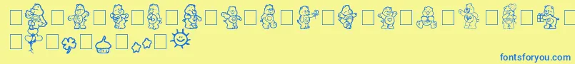 Weitere Informationen zur carebearsbyIacy-Schriftart carebearsbyIacy-Schriftart – Blaue Schriften auf gelbem Hintergrund