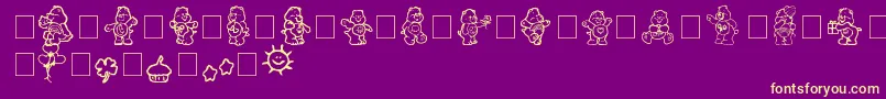 carebearsbyIacy-Schriftart – Gelbe Schriften auf violettem Hintergrund