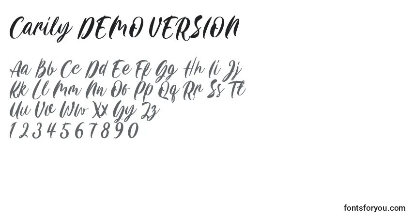 Carily DEMO VERSION Font – alphabet, numbers, special characters