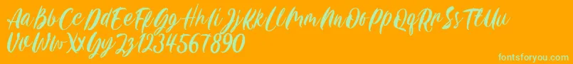 Carily DEMO VERSION-Schriftart – Grüne Schriften auf orangefarbenem Hintergrund