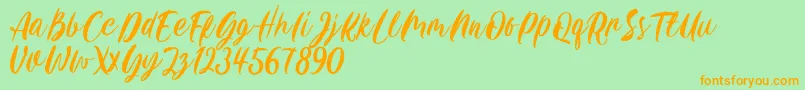 Carily DEMO VERSION-Schriftart – Orangefarbene Schriften auf grünem Hintergrund