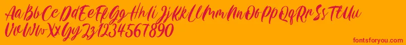 Carily DEMO VERSION-Schriftart – Rote Schriften auf orangefarbenem Hintergrund