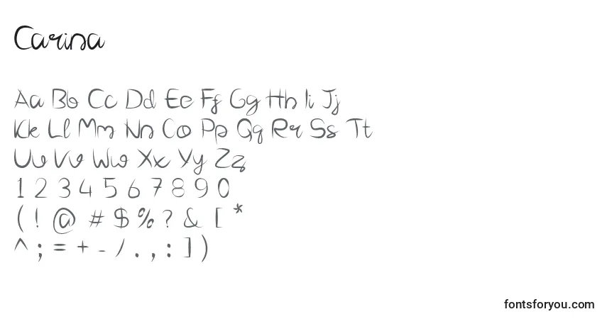 Schriftart Carina – Alphabet, Zahlen, spezielle Symbole