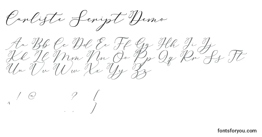 Czcionka Carliste Script Demo – alfabet, cyfry, specjalne znaki