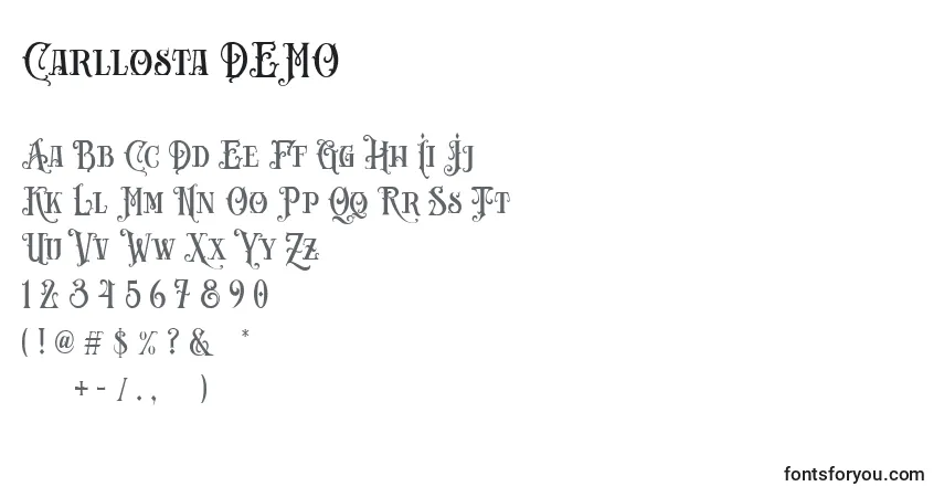 A fonte Carllosta DEMO – alfabeto, números, caracteres especiais
