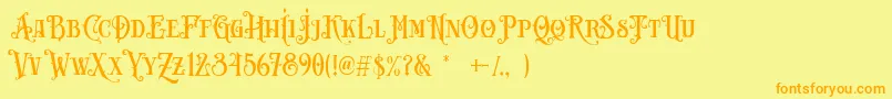 フォントCarllosta DEMO – オレンジの文字が黄色の背景にあります。