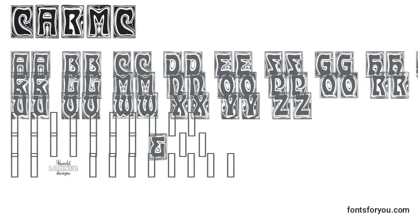 A fonte CARMC    (122846) – alfabeto, números, caracteres especiais