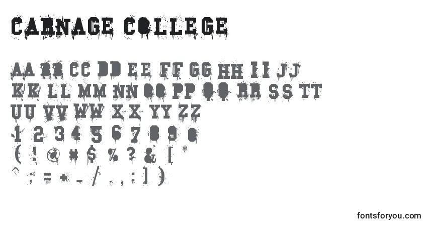 A fonte Carnage College – alfabeto, números, caracteres especiais