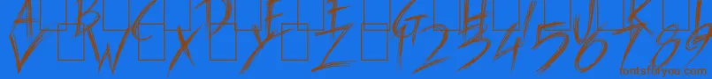 Carnaval de Mai-Schriftart – Braune Schriften auf blauem Hintergrund