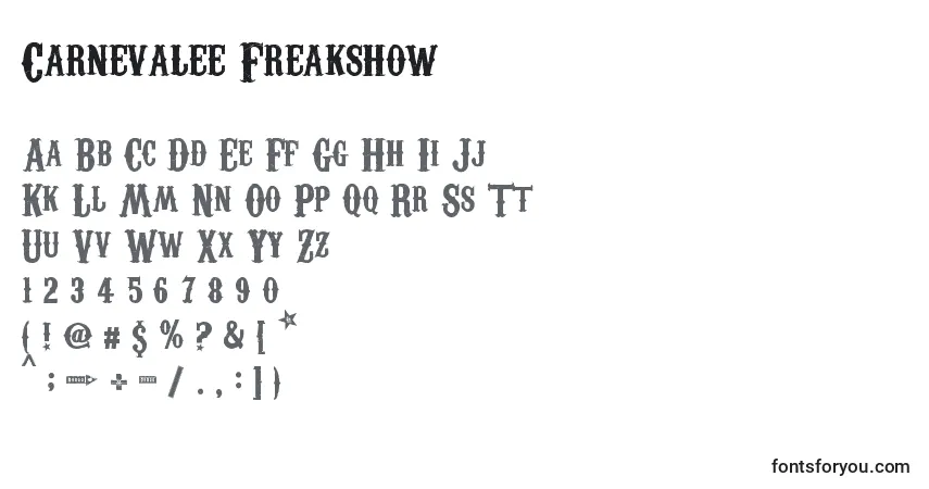 Шрифт Carnevalee Freakshow – алфавит, цифры, специальные символы