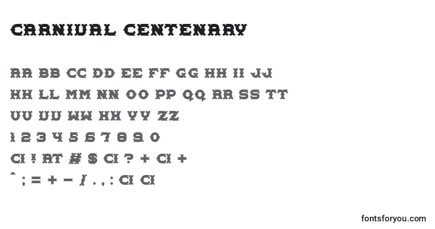 Schriftart Carnival Centenary – Alphabet, Zahlen, spezielle Symbole