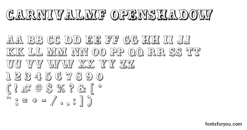Czcionka CarnivalMF OpenShadow – alfabet, cyfry, specjalne znaki