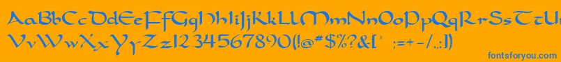 carolingia-Schriftart – Blaue Schriften auf orangefarbenem Hintergrund