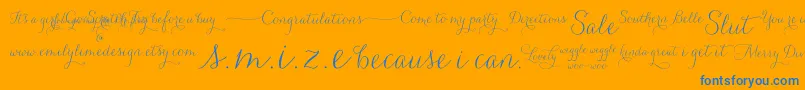 Carolyna   Words-Schriftart – Blaue Schriften auf orangefarbenem Hintergrund