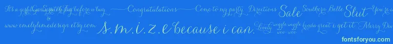 Carolyna   Words-Schriftart – Grüne Schriften auf blauem Hintergrund