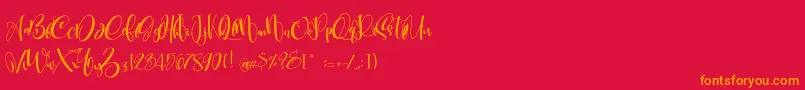 フォントCarolynePersonalUse – 赤い背景にオレンジの文字