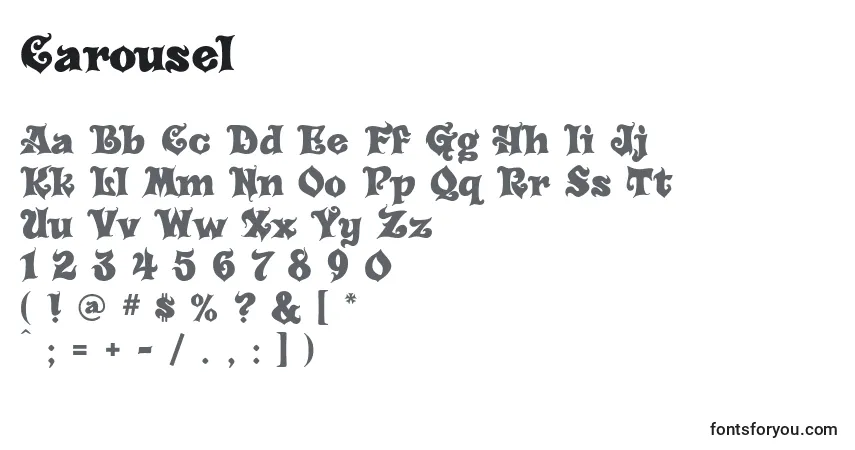 Schriftart Carousel (122873) – Alphabet, Zahlen, spezielle Symbole