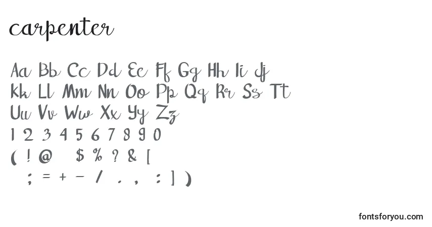 A fonte Carpenter – alfabeto, números, caracteres especiais