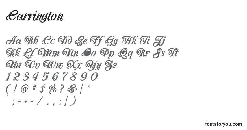 Schriftart Carrington (122878) – Alphabet, Zahlen, spezielle Symbole