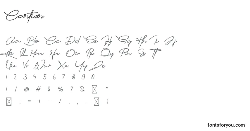 A fonte Cartier – alfabeto, números, caracteres especiais