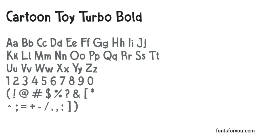 Schriftart Cartoon Toy Turbo Bold – Alphabet, Zahlen, spezielle Symbole