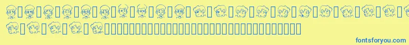 フォントCARTOONAMOL EXPRESSIONS – 青い文字が黄色の背景にあります。