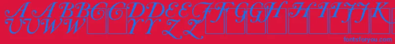 CAS INIT-Schriftart – Blaue Schriften auf rotem Hintergrund