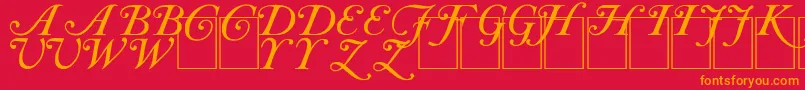 CAS INIT-Schriftart – Orangefarbene Schriften auf rotem Hintergrund