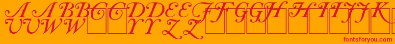 CAS INIT-Schriftart – Rote Schriften auf orangefarbenem Hintergrund
