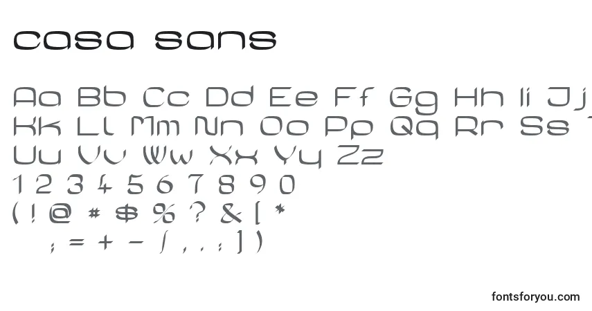 Czcionka Casa sans – alfabet, cyfry, specjalne znaki