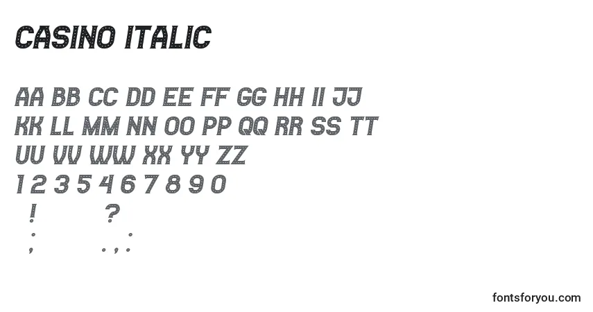 Casino Italic-fontti – aakkoset, numerot, erikoismerkit