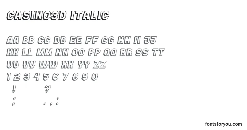 A fonte Casino3D Italic – alfabeto, números, caracteres especiais
