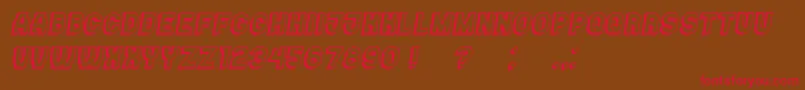 フォントCasino3D Italic – 赤い文字が茶色の背景にあります。