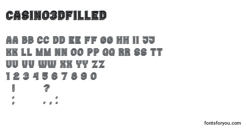 A fonte Casino3DFilled – alfabeto, números, caracteres especiais