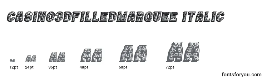 Tamanhos de fonte Casino3DFilledMarquee Italic