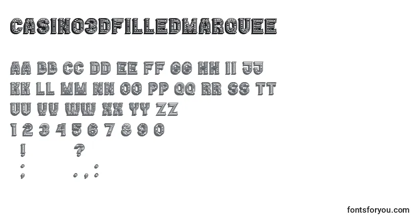 A fonte Casino3DFilledMarquee – alfabeto, números, caracteres especiais
