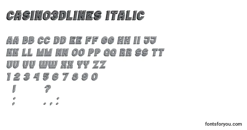 Schriftart Casino3DLines Italic – Alphabet, Zahlen, spezielle Symbole