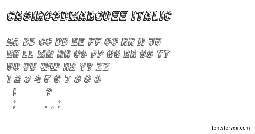 Шрифт Casino3DMarquee Italic – алфавит, цифры, специальные символы