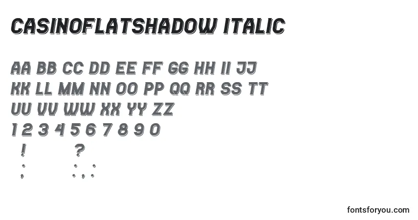 Шрифт CasinoFlatShadow Italic – алфавит, цифры, специальные символы