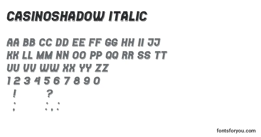 Schriftart CasinoShadow Italic – Alphabet, Zahlen, spezielle Symbole