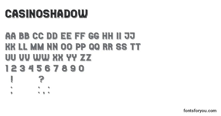 A fonte CasinoShadow – alfabeto, números, caracteres especiais