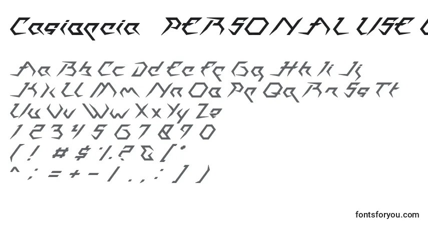 Czcionka Casiopeia   PERSONAL USE ONLY – alfabet, cyfry, specjalne znaki