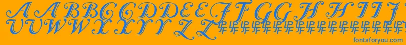 Caslon Calligraphic-Schriftart – Blaue Schriften auf orangefarbenem Hintergrund