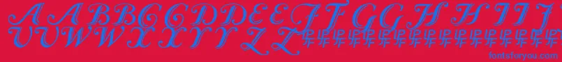 Caslon Calligraphic-Schriftart – Blaue Schriften auf rotem Hintergrund