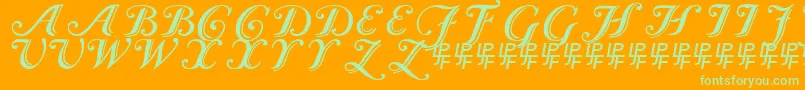 Caslon Calligraphic-Schriftart – Grüne Schriften auf orangefarbenem Hintergrund