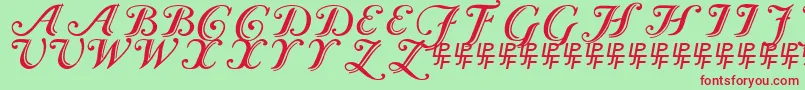 Caslon Calligraphic-Schriftart – Rote Schriften auf grünem Hintergrund