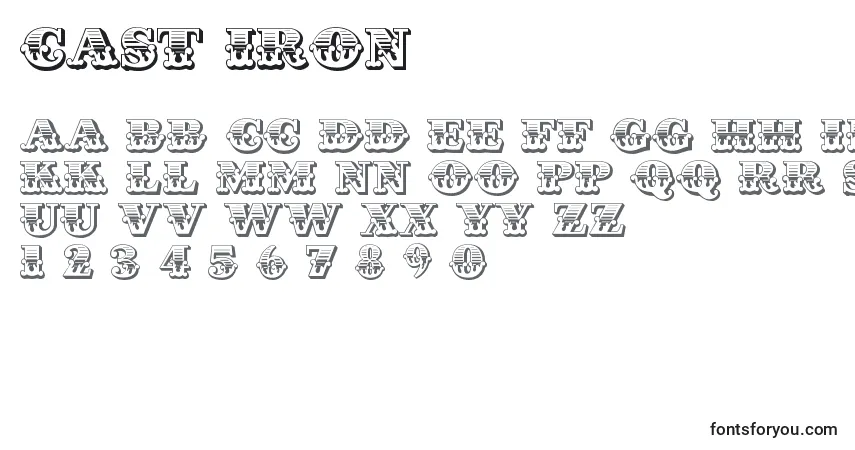 Schriftart Cast Iron – Alphabet, Zahlen, spezielle Symbole