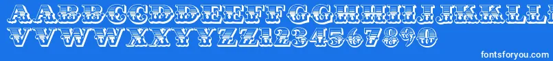 Cast Iron-Schriftart – Weiße Schriften auf blauem Hintergrund