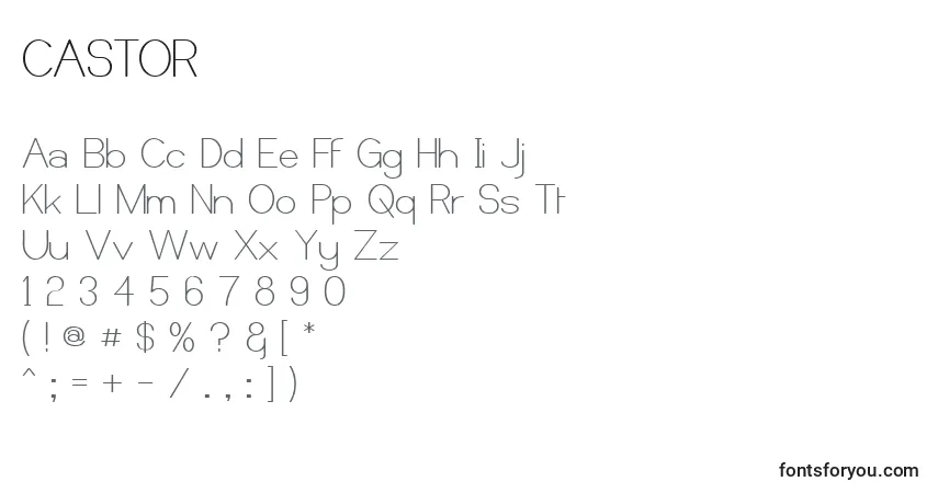 A fonte CASTOR   (122948) – alfabeto, números, caracteres especiais