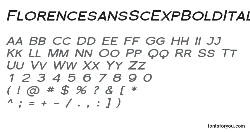 Шрифт FlorencesansScExpBoldItalic – алфавит, цифры, специальные символы